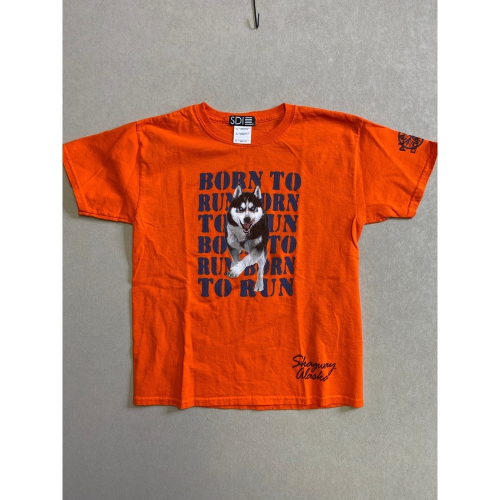 SDI Youth Medium Orange Born to Run Husky Skagway Alaska Excursions T-Shirt